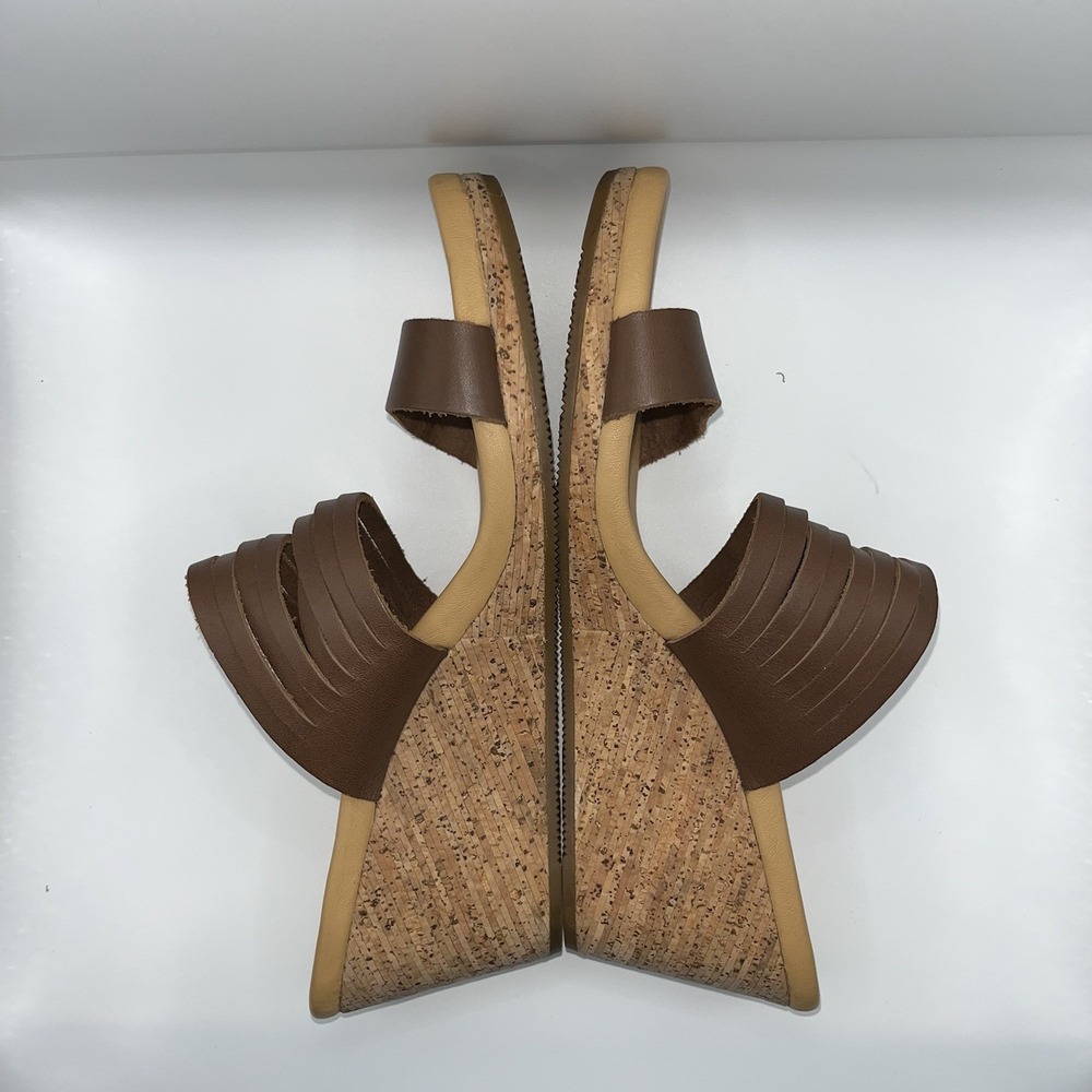 Teva Arrabelle Women's Sz 10 Brown Leather Cork Wedge Slide Sandals Heel - Picture 5 of 7